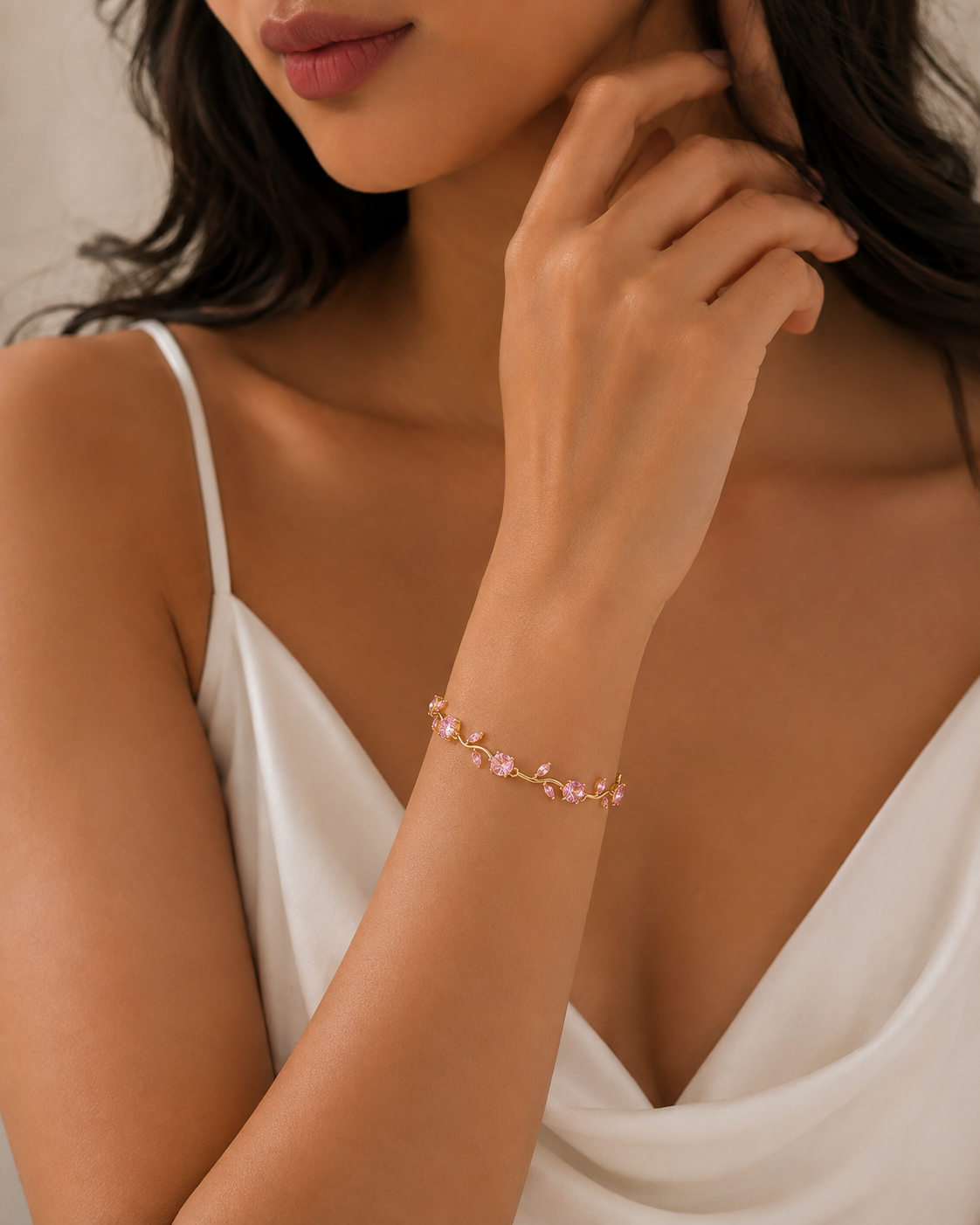Elegant Light Pink Vine Garden Bracelet