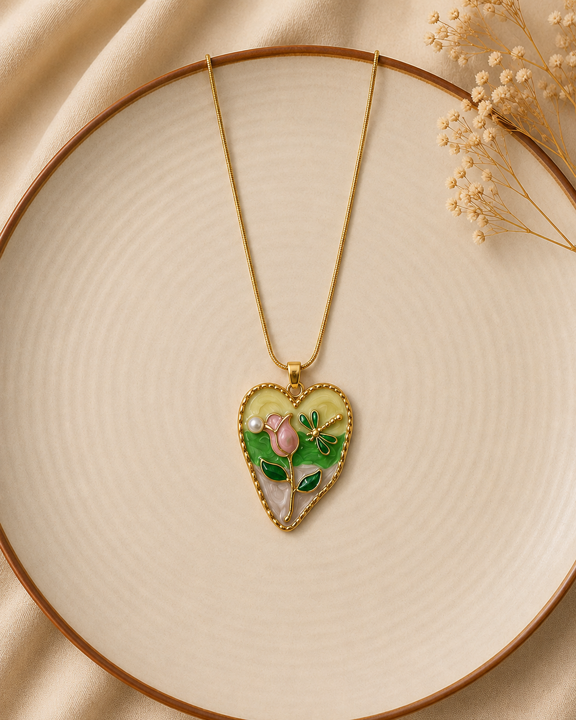 Enamel Garden Heart Tulip Necklace