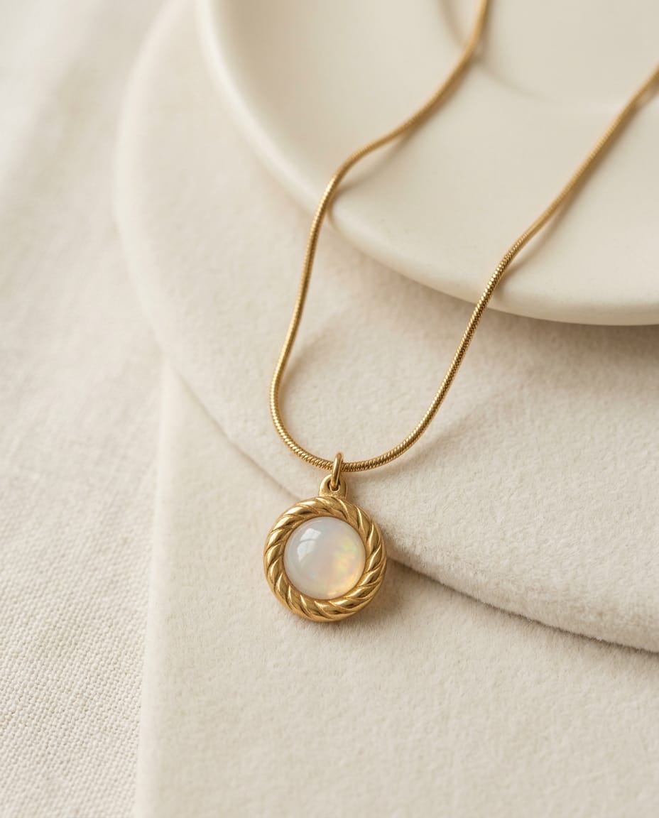 Golden Faux Opal Circle Necklace