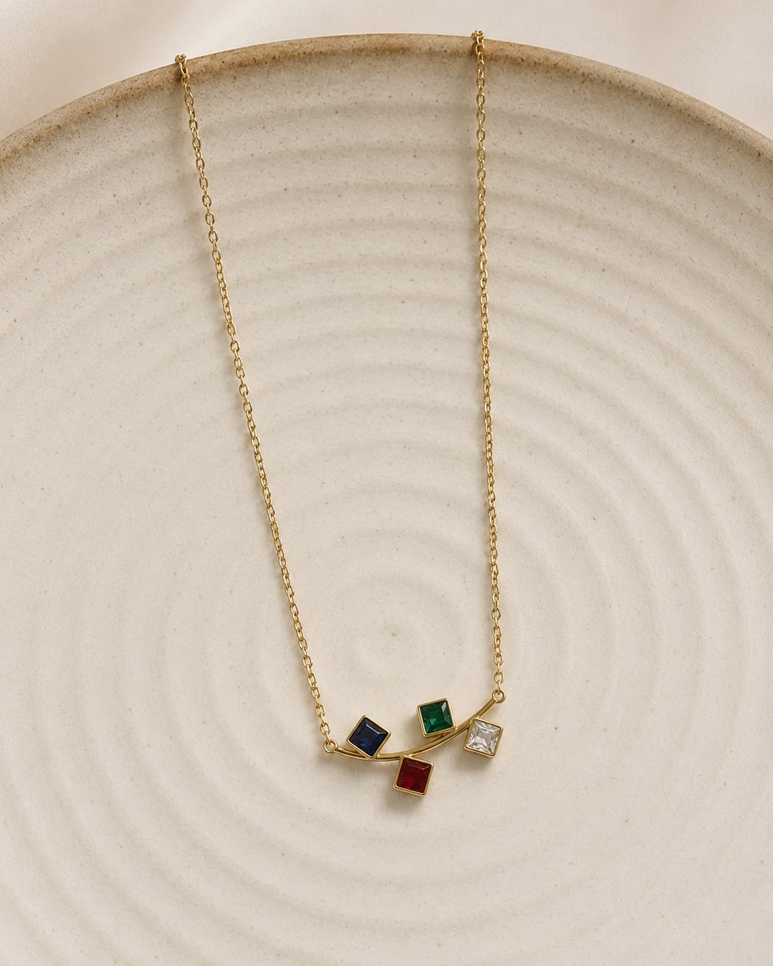 Multicolor Square Crystal Bar Necklace