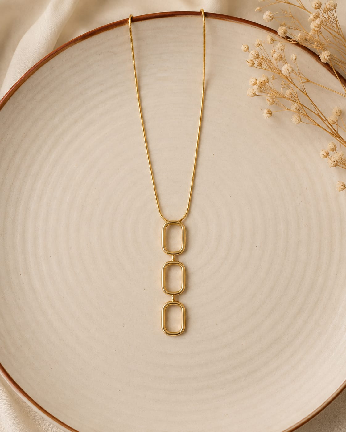 Gold Triple Rectangle Drop Necklace