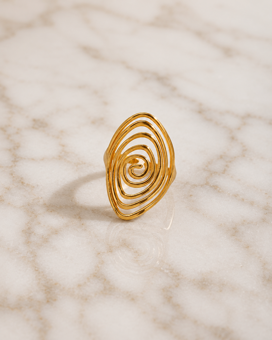 Golden Oval Spiral Statement Ring