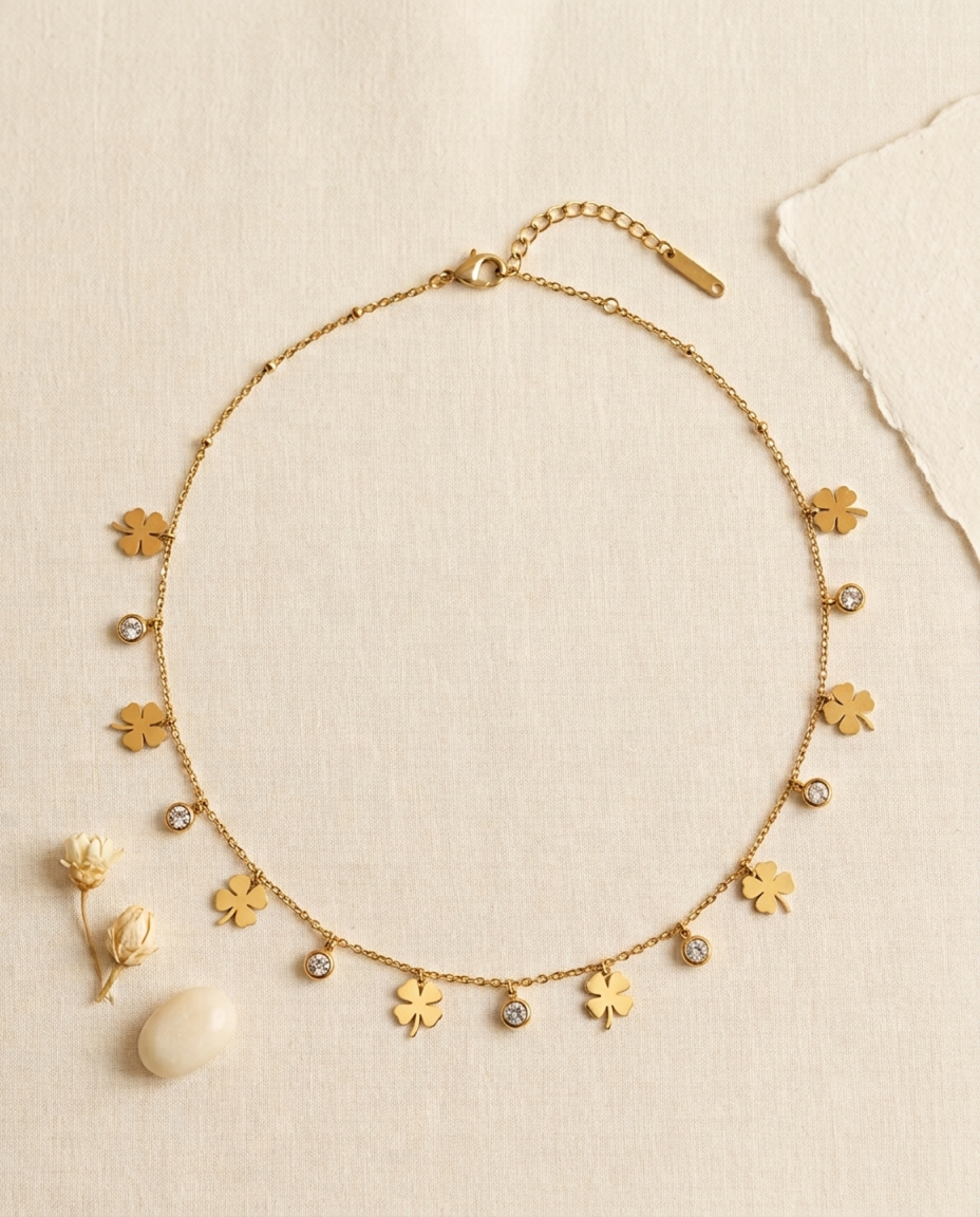 Lucky Clover Crystal Station Necklace