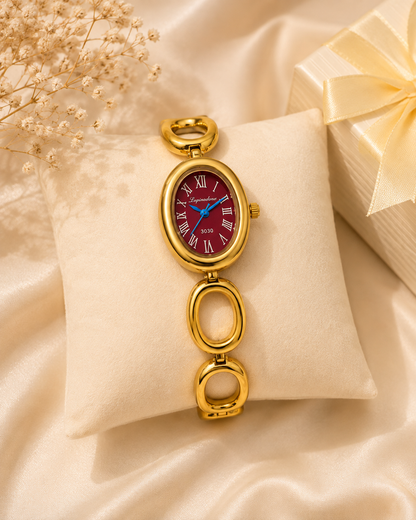 Golden Oval Red Dial Watch