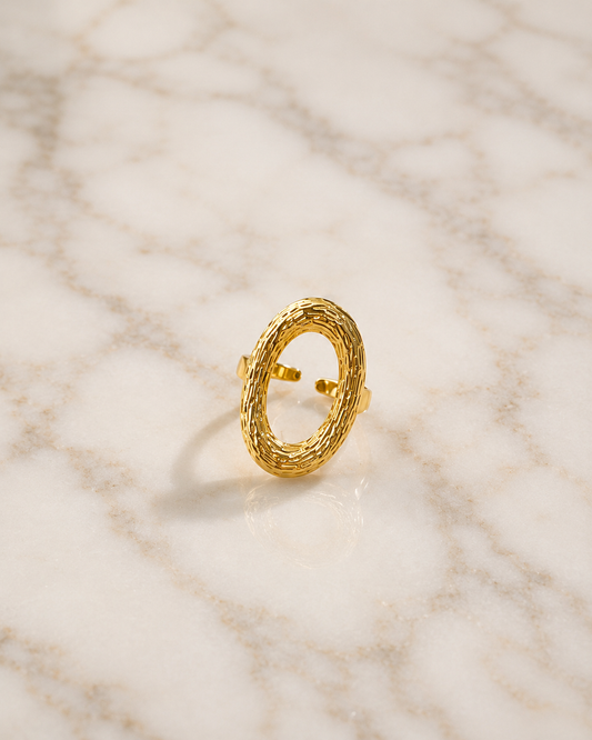 Golden Textured Oval Open Ring