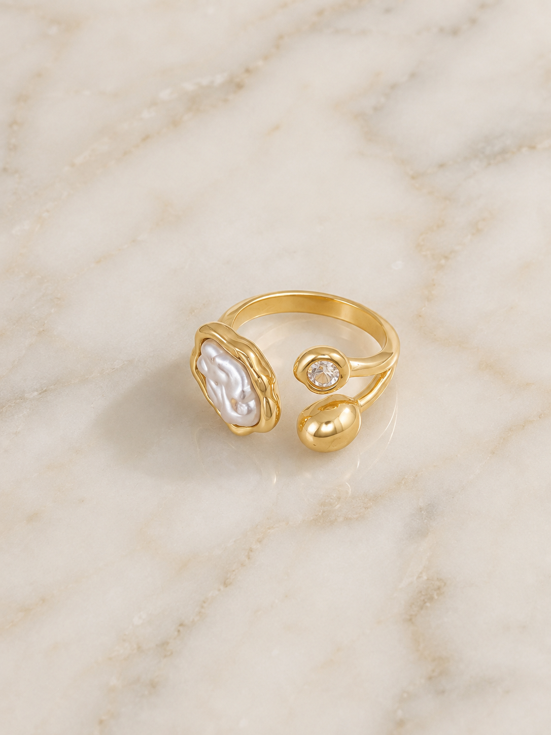 Golden  Baroque Pearl Asymmetric Ring