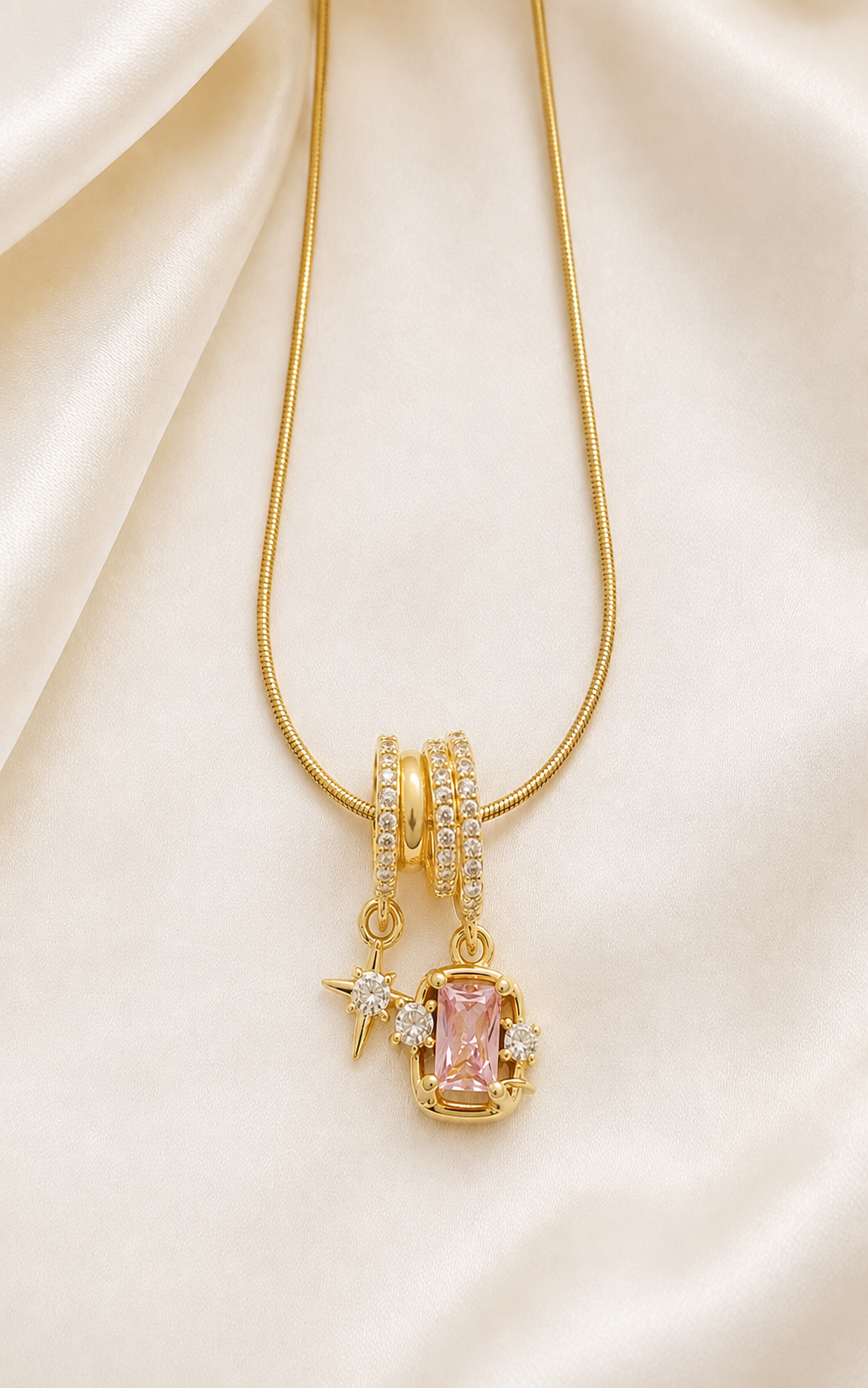 Blush Pink Crystal Charm Necklace