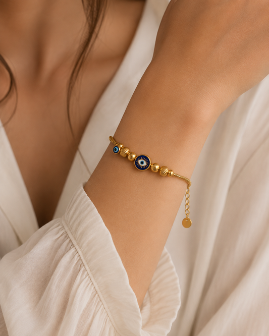 Gold Evil Eye Snake Chain Bracelet