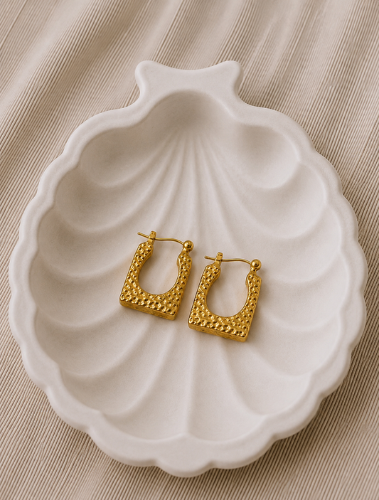 Hammered Gold Square Hoop Earrings