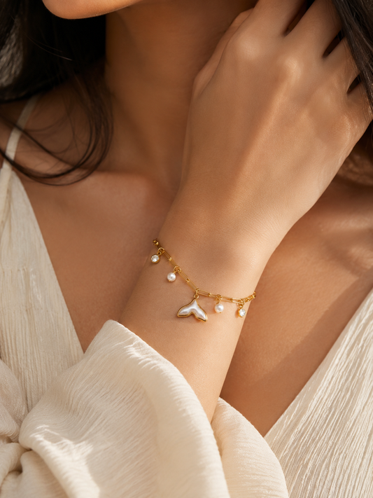 Mermaid Tail Pearl Charm Bracelet