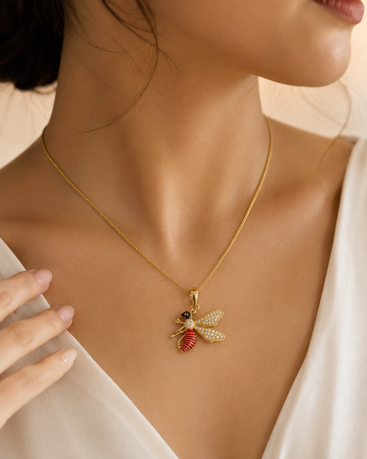 Crystal Wing Bee Pendant Necklace