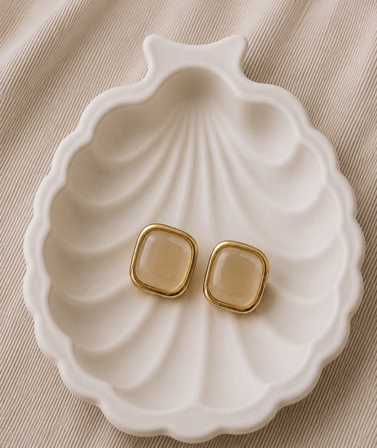 Glass Dome Square Stud Earrings