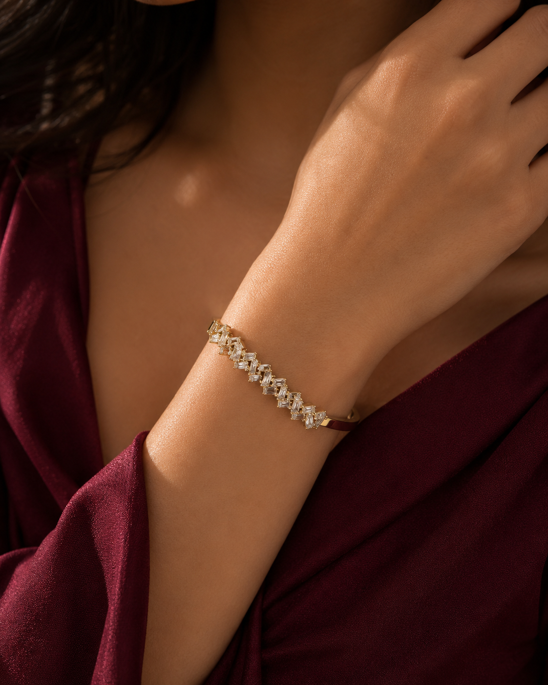 Golden Crystal Cluster Cuff Bracelet