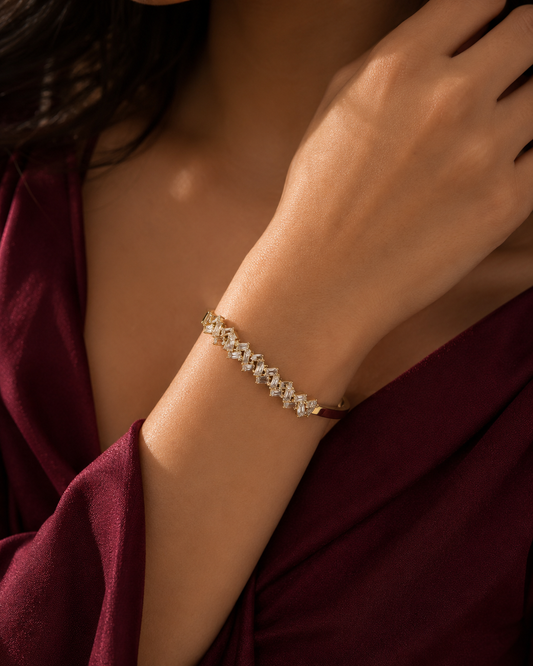 Golden Crystal Cluster Cuff Bracelet