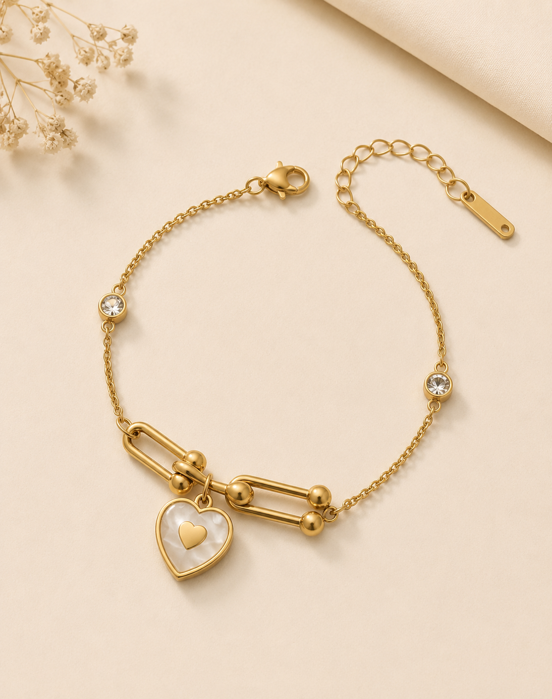 Gold Toogle Heart Charm Bracelet