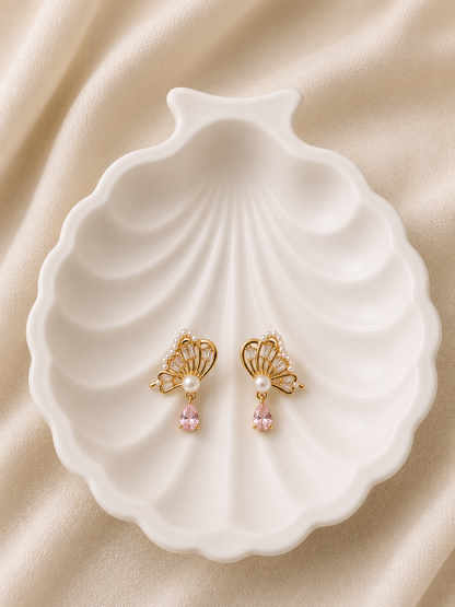 Pink Teardrop Pearl Fan Earrings