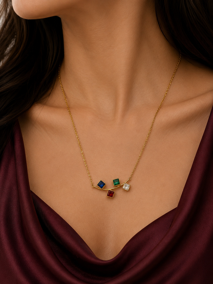 Multicolor Square Crystal Bar Necklace