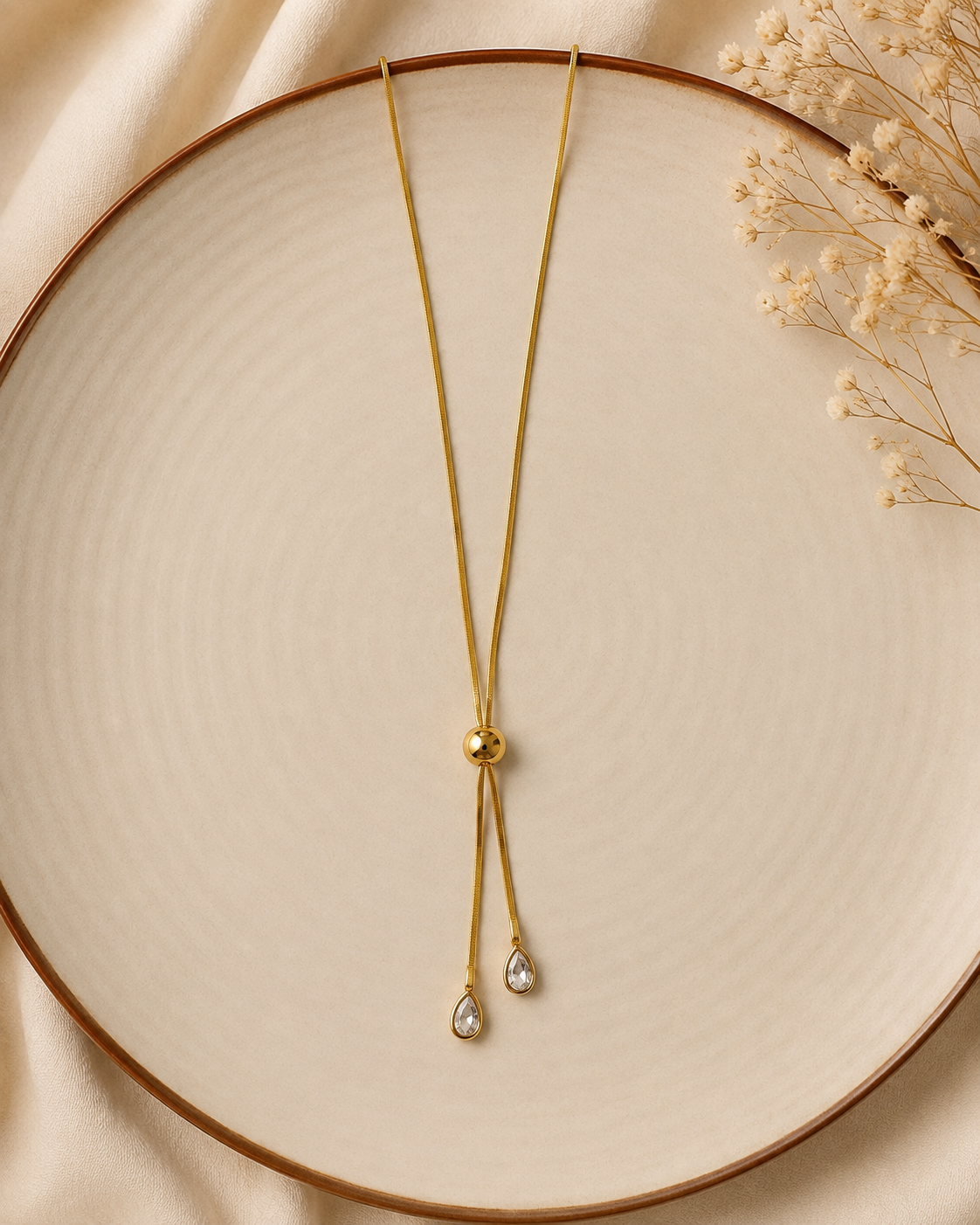Ball Slider Teardrop Crystal Necklace