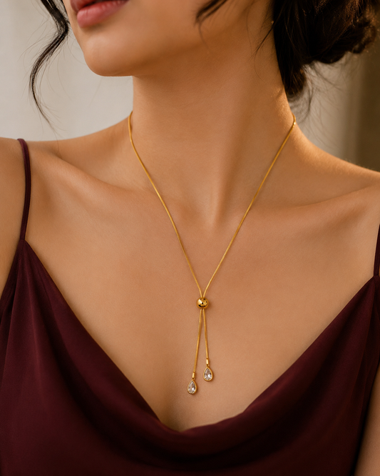 Ball Slider Teardrop Crystal Necklace