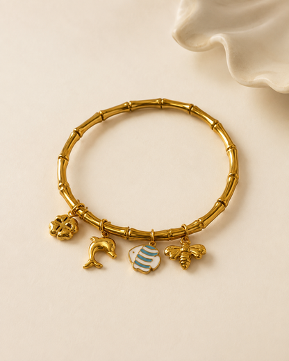 Lucky Ocean Bee Charm Bamboo Bracelet