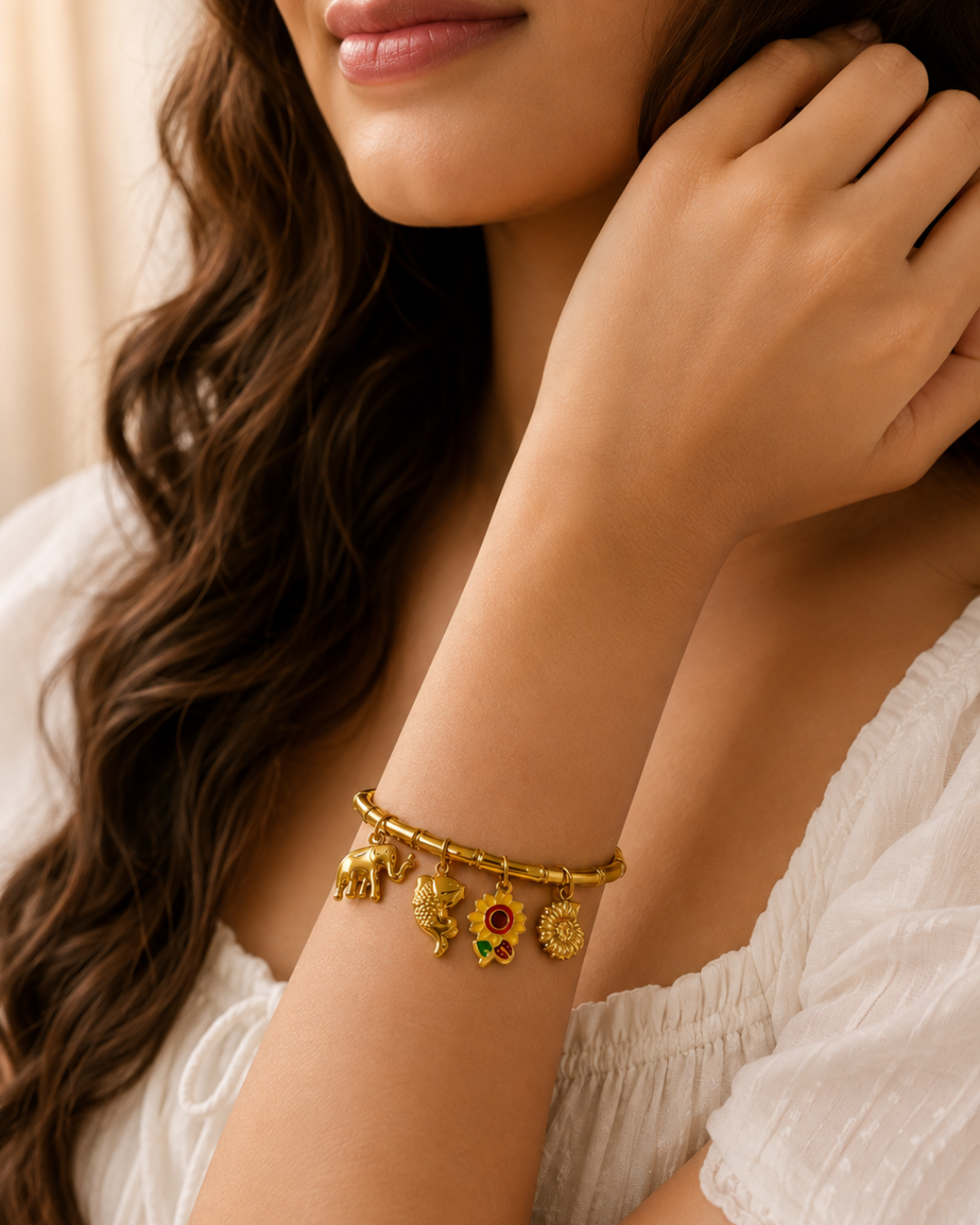 Golden Elephant Fish Charms Bracelet