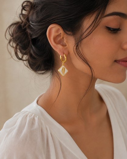 White Inlay Leaf Earrings