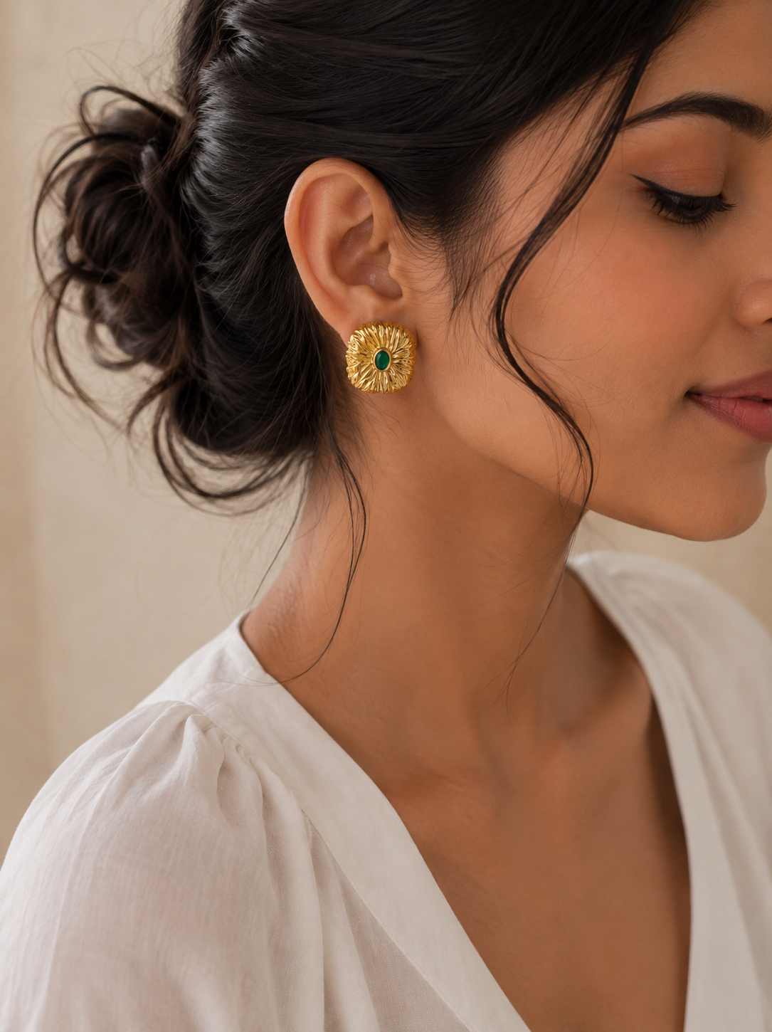 Textured Gold Green Studs
