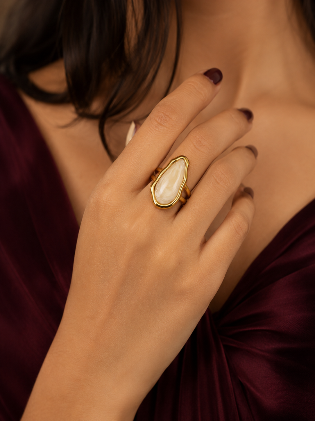 Abstract Oval Pearl Ring