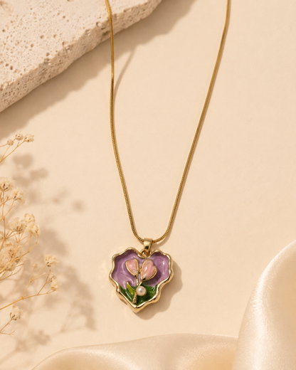Lavender Heart Floral Necklace