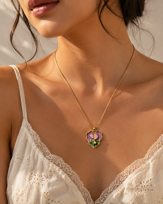 Lavender Heart Floral Necklace