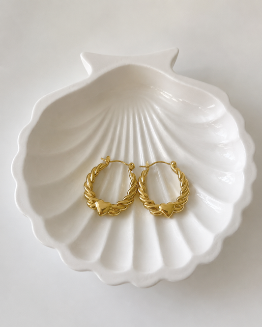 Gold Heart Twist Hoops
