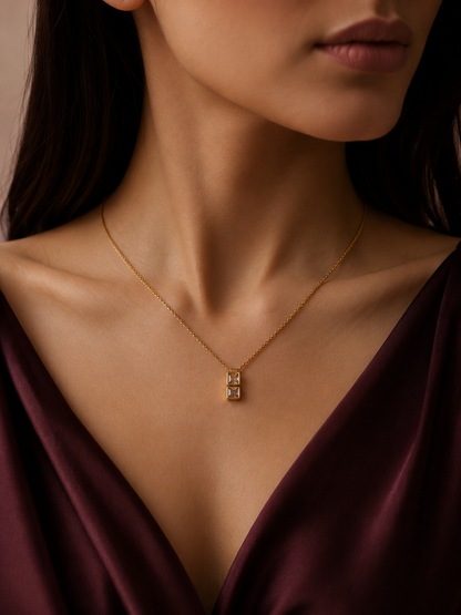 Double Stone Pendant Necklace