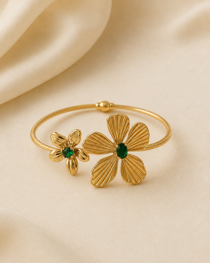 Twin Flora Green Stone Cuff Bracelet
