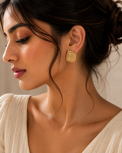 Glass Dome Square Stud Earrings