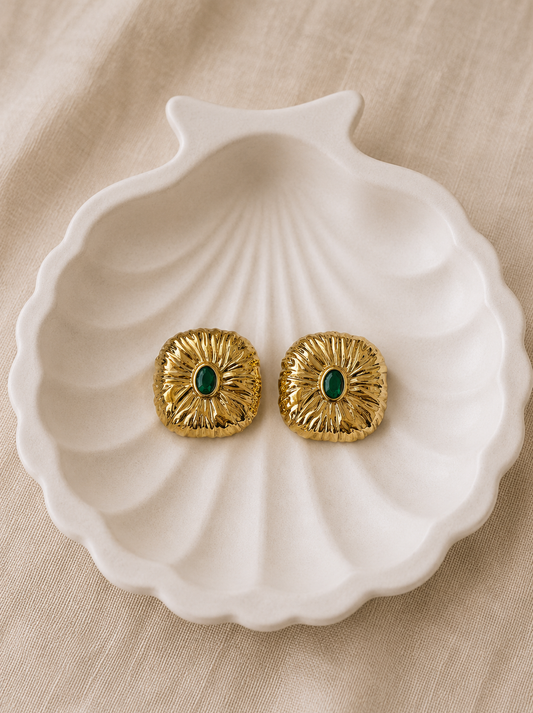 Textured Gold Green Studs