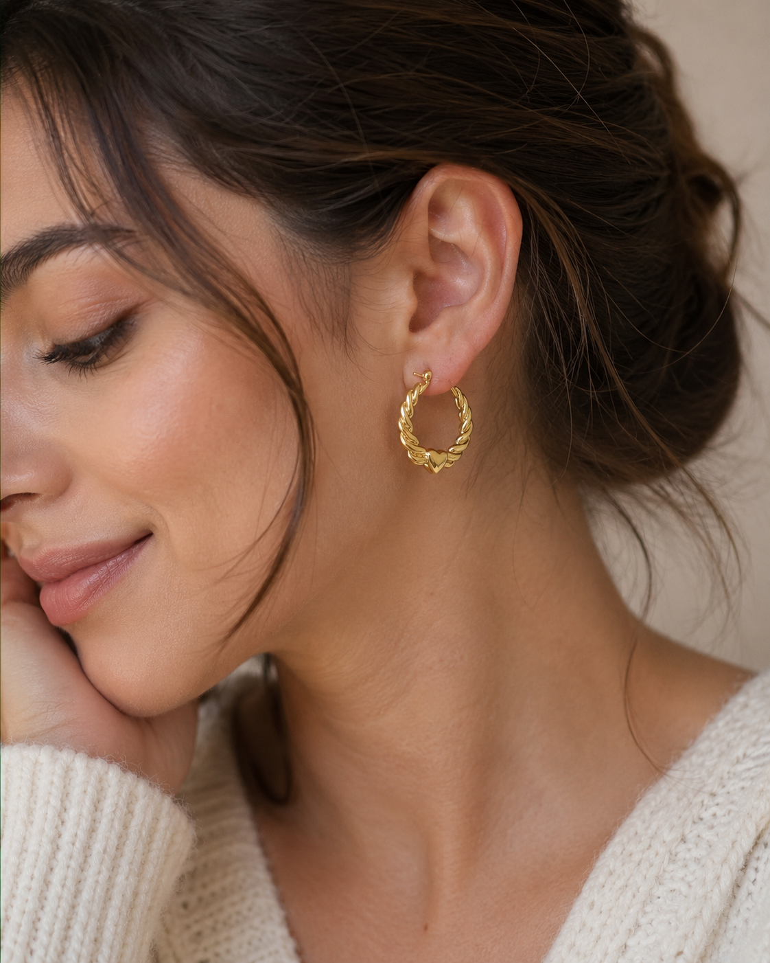 Gold Heart Twist Hoops