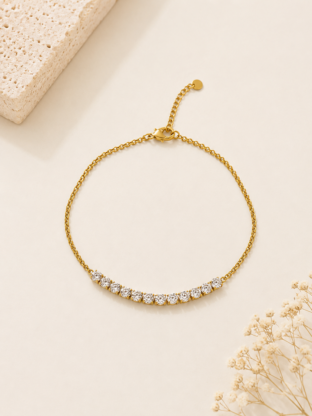 Golden Crystal Tennis Anklet