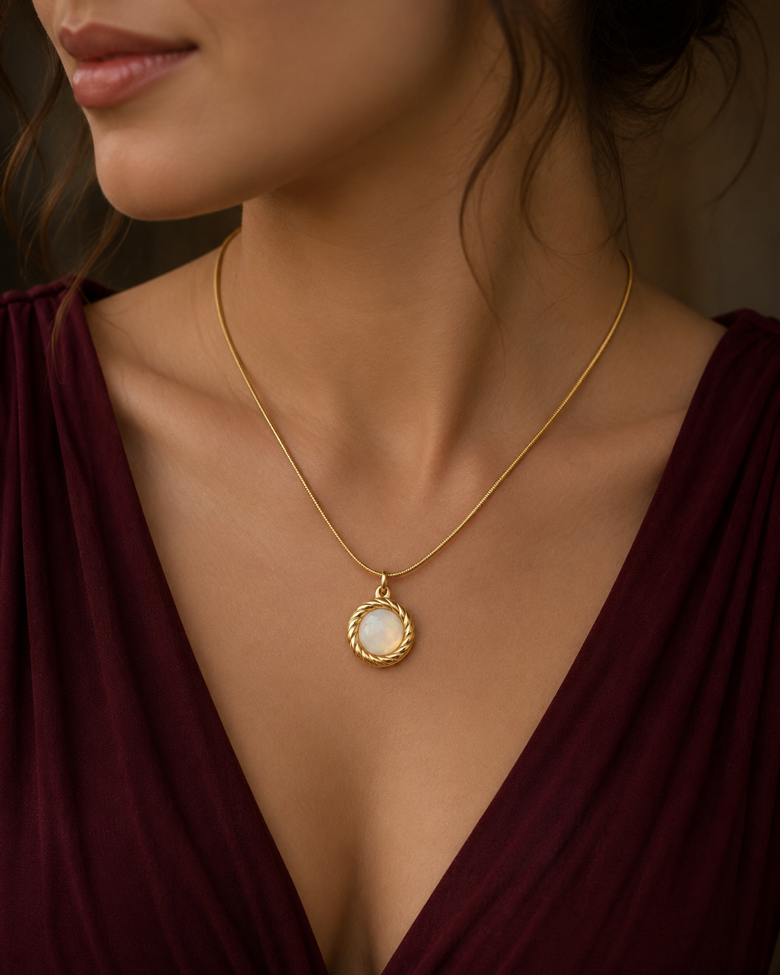 Golden Faux Opal Circle Necklace