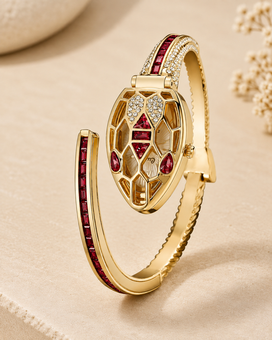 Golden Serpent Red Crystal Watch