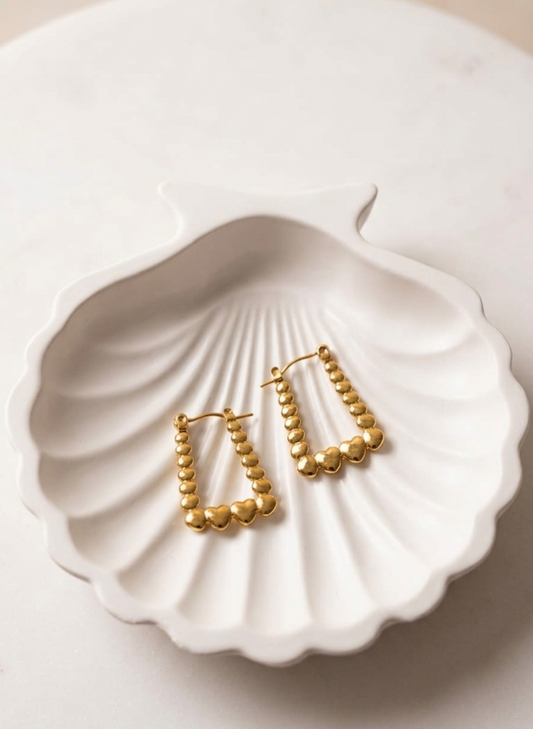 Beaded Rectangular Heart Hoops