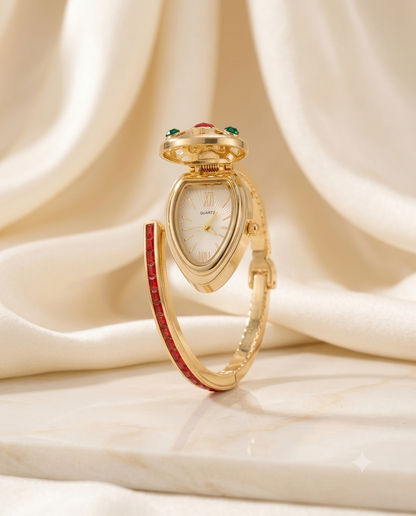 Red Serpent Crystal Gold Wrist Watch
