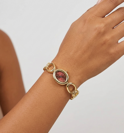 Golden Oval Red Dial Watch