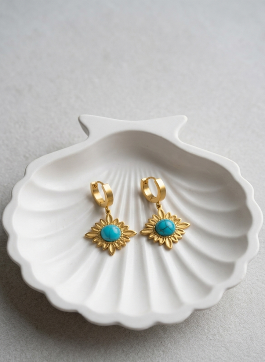 Turquoise Sunburst Drop Hoops