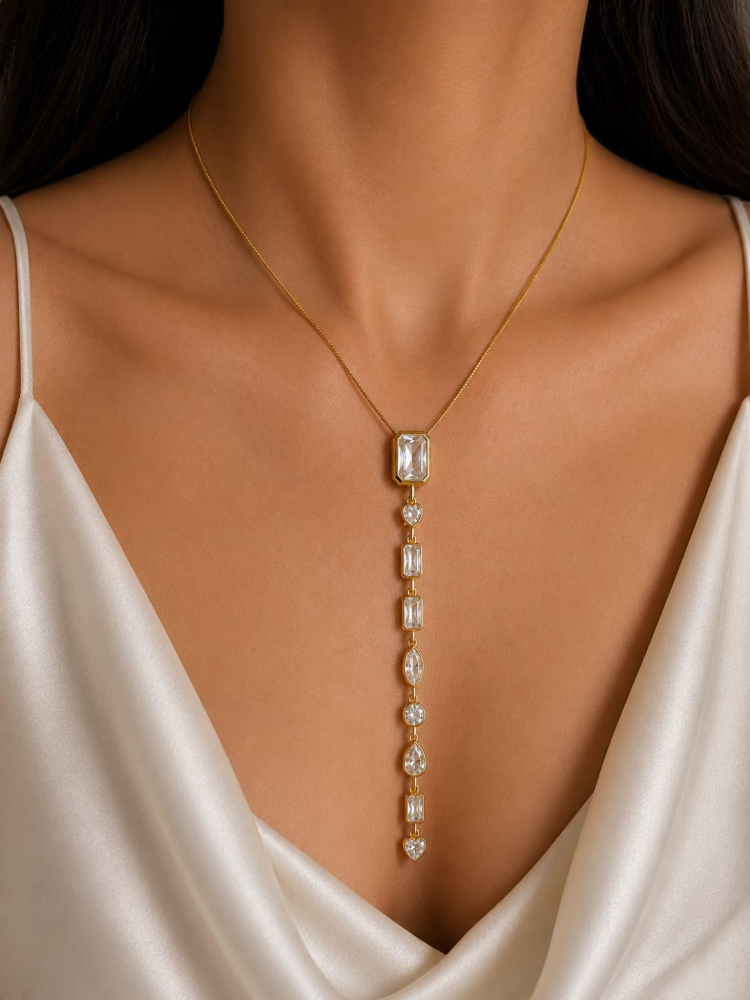 Multi-Cut Crystal Vertical Drop Pendant Necklace