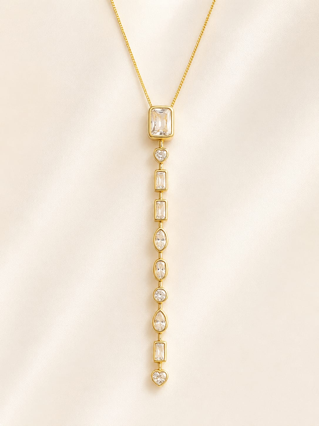 Multi-Cut Crystal Vertical Drop Pendant Necklace
