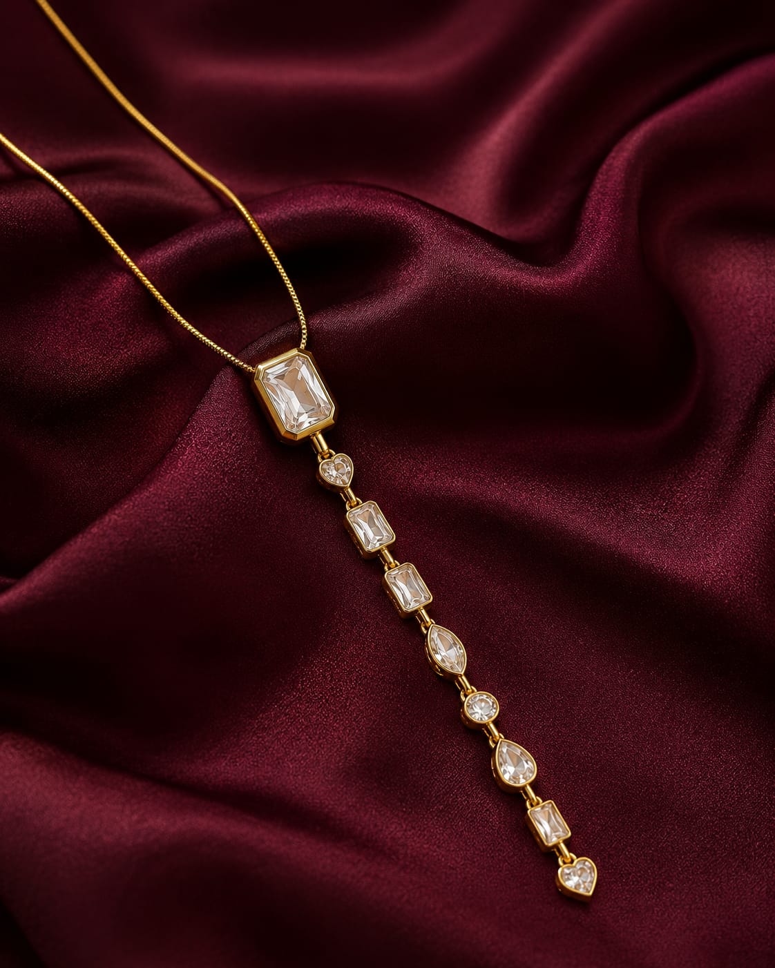 Multi-Cut Crystal Vertical Drop Pendant Necklace