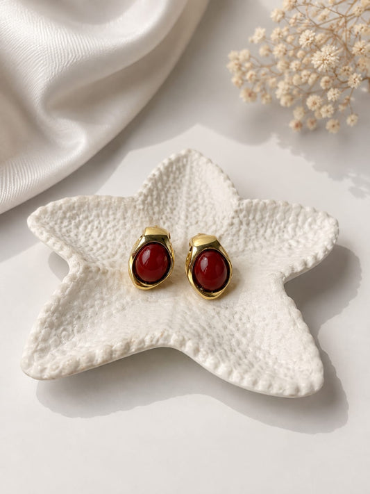 Red Stone Stud Earrings