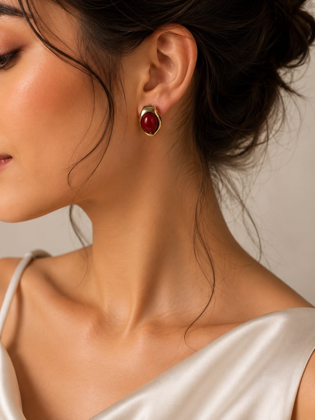 Red Stone Stud Earrings