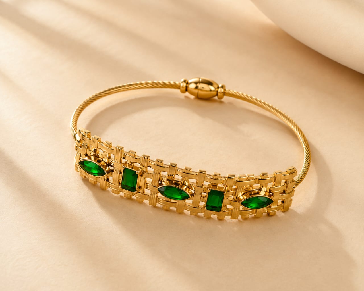 Green Stone Woven Cuff