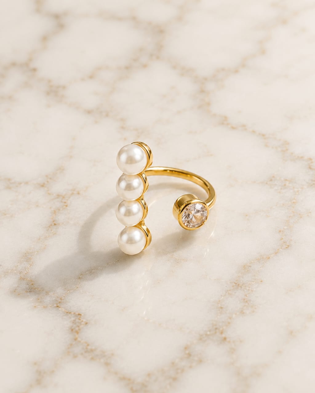 Pearls & Crystal Solitaire Ring
